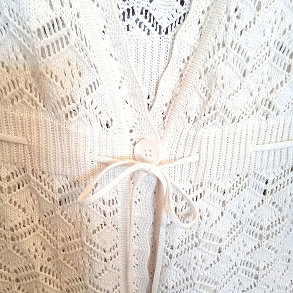 Dalia One Button Tie Waist Crochet Cardigan - Picture 9 of 9